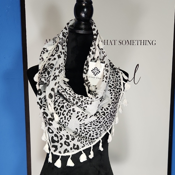 Leopard Print Tassel Scarf - Picture 1 of 4
